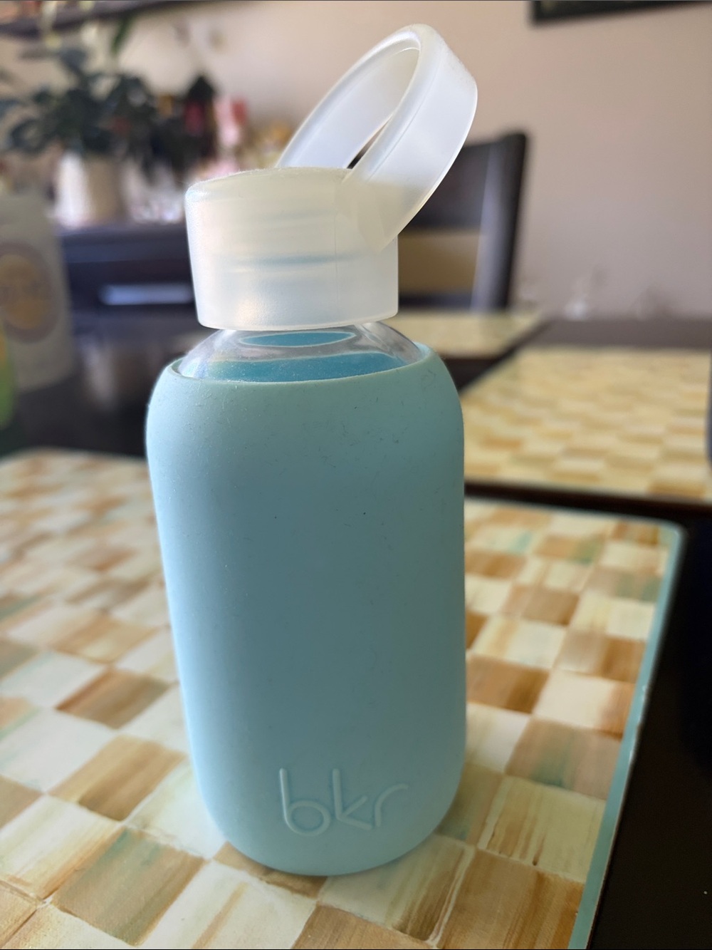 bkr Glass Bottle with Light Blue Silicone Sleeve and Frosted Loop Cap